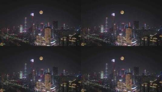 广州城市月亮夜景城市中秋节月亮升起来高清在线视频素材下载