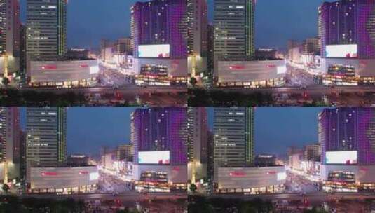 湖南长沙五一广场夜景航拍ifs国金中心高清在线视频素材下载