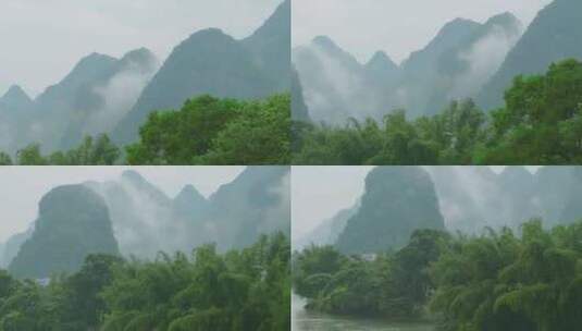 桂林山水阳朔遇龙河烟雨意境风光高清在线视频素材下载