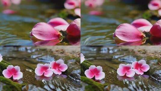 唯美意境 落花流水高清在线视频素材下载