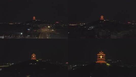 夜色中灯火通明的古建筑夜景高清在线视频素材下载