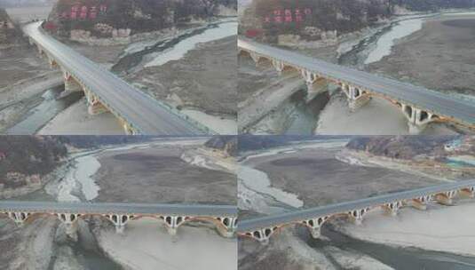 航拍 马路 行驶 驾驶 汽车 风景 道路 河流高清在线视频素材下载