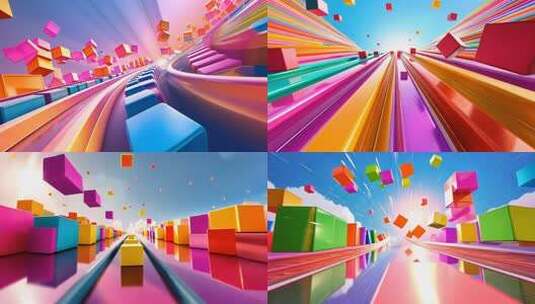 缤纷色彩方块高速抽象空间飞行片头动画大屏高清在线视频素材下载