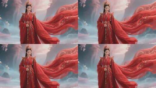 红衣古装女子纱裙飞扬高清在线视频素材下载