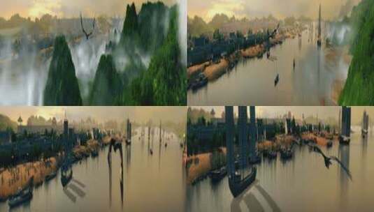 7K三维历史大运河场景高清在线视频素材下载