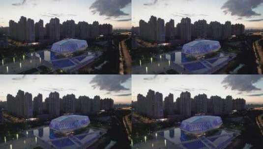 哈尔滨音乐厅夜景航拍高清在线视频素材下载