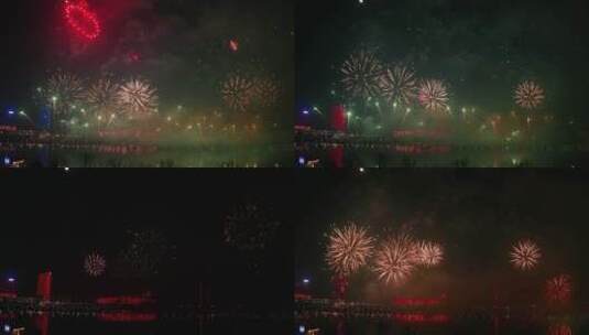 烟花 城市烟花 节日庆祝 西安奥体中心夜景高清在线视频素材下载