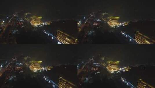 西安鼓楼夜景航拍2高清在线视频素材下载