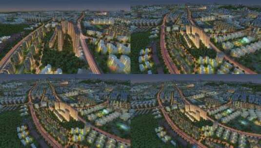 俯拍城市地产建筑夜景区位动画高清在线视频素材下载