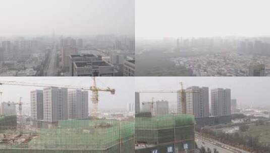 雾霾下的城镇 小区 楼群 建筑 房地产高清在线视频素材下载