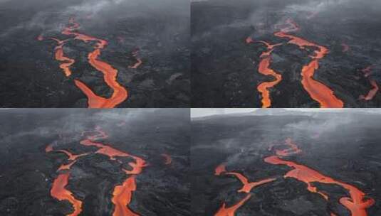 航拍火山活动 岩浆流动高清在线视频素材下载