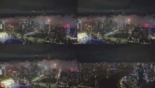 广州市中心花城汇暴雨航拍夜景高楼大厦高清在线视频素材下载