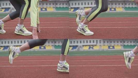 女运动员在跑道上起跑高清在线视频素材下载