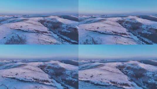 寒冬白雪覆盖的山岭雾凇夕阳雪景高清在线视频素材下载