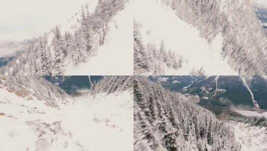冬季穿越机飞越森林雪山河流航拍高清在线视频素材下载