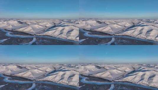 航拍冬季雪原河湾雪景高清在线视频素材下载