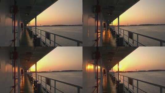 夕阳穿过行驶在大海上的客船高清在线视频素材下载