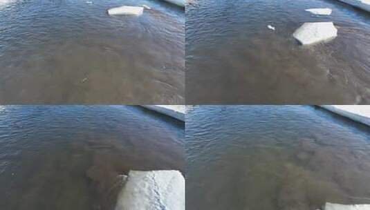 春天开河浮冰流水残冰高清在线视频素材下载