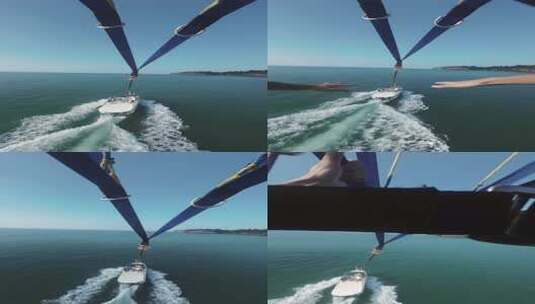 主观海面滑翔拖伞飞行极限运动竖屏高清在线视频素材下载