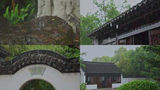 雨天雨水雨景屋檐雨滴古风建筑合集高清在线视频素材下载