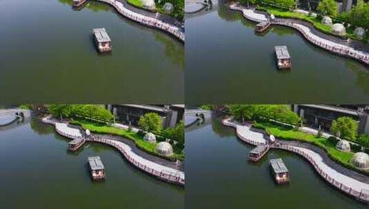 小船在河道行驶 汉城湖小船高清在线视频素材下载