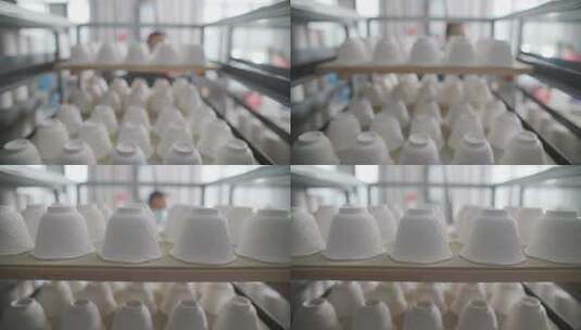 景德镇陶瓷工厂生产酒具茶杯坯子瓷器瓷窑高清在线视频素材下载