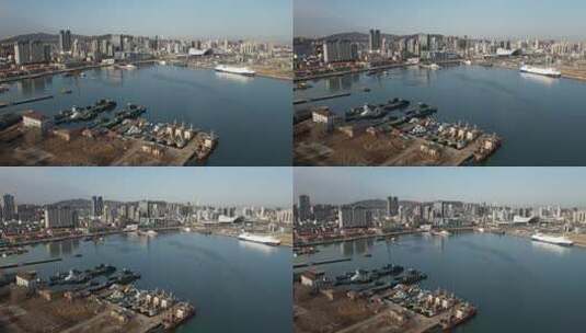 原创 烟台市港口码头风光航拍高清在线视频素材下载