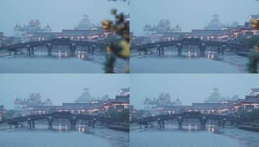 衢州龙游红木小镇夜景小桥流水高清在线视频素材下载