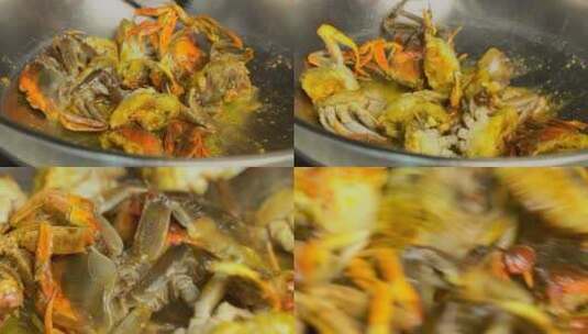 中华美食螃蟹炒年糕高清在线视频素材下载
