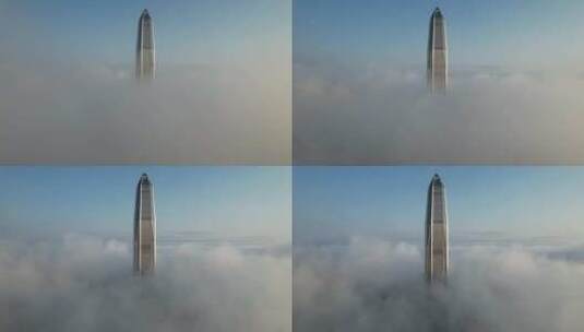 深圳平安金融中心日出金光云海平流雾航拍高清在线视频素材下载