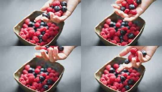 蓝莓和树莓混合水果高清在线视频素材下载