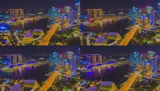 航拍新加坡商务区繁华夜景延时高清在线视频素材下载