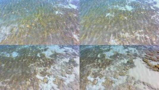 热带海岸线透明绿松石浅蓝色海洋中的白沙珊瑚礁高清在线视频素材下载