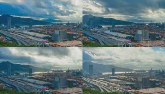 深圳盐田港货轮靠岸船舶停靠装货高清在线视频素材下载