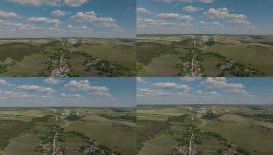 摩尔多瓦费特斯蒂村的鸟瞰图，背景是石灰石采石场高清在线视频素材下载