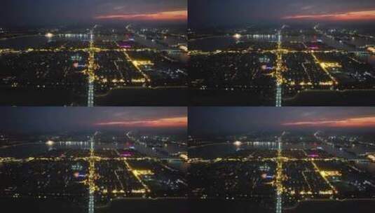 中华水上古城夜景灯光航拍高清在线视频素材下载