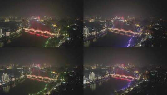 航拍广西柳州柳江文惠桥夜景高清在线视频素材下载
