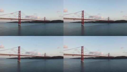 由远及近的里斯本红色钢索大桥高清在线视频素材下载