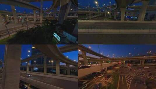 穿越机航拍扬州五层高架桥车流行驶灯光夜景高清在线视频素材下载