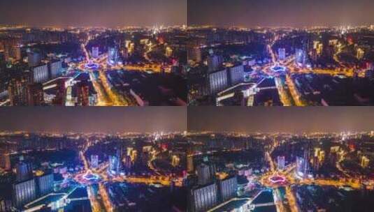 湖北武汉光谷国际广场夜景航拍风光高清在线视频素材下载