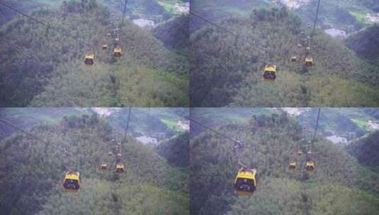 乘坐缆车景区索道观光缆车特写森林山上风景高清在线视频素材下载
