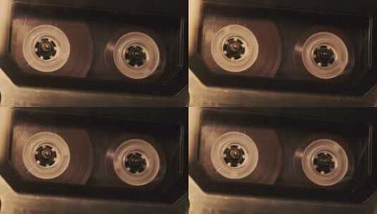 闪光下复古录音机中的透明盒式磁带播放高清在线视频素材下载