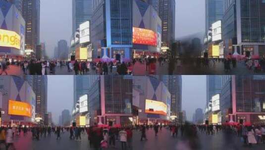 成都春熙路街头热闹夜景延时视频高清在线视频素材下载