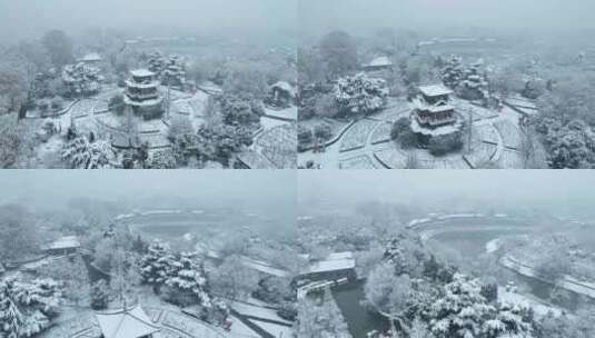 航拍洛阳王城公园雪景高清在线视频素材下载