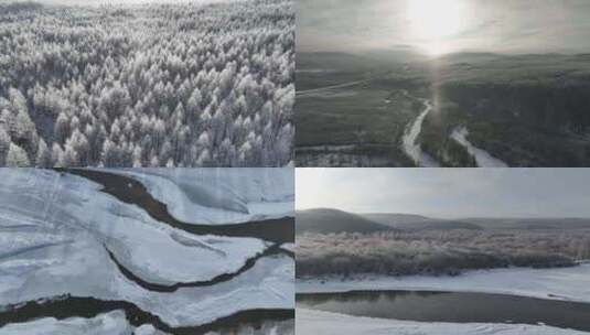 航拍飘着小清雪的林海雪原 合集高清在线视频素材下载