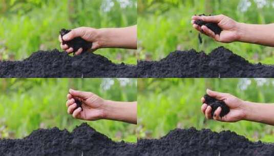 农民用手抓起肥沃的土壤高清在线视频素材下载