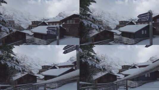 白雪覆盖的山谷中的居民社区高清在线视频素材下载