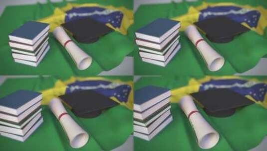 巴西国旗毕业帽和文凭高清在线视频素材下载