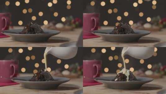 奶油倒在巧克力蛋糕上高清在线视频素材下载