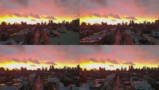 日落时分布鲁克林纽约街区的美丽航拍高清在线视频素材下载